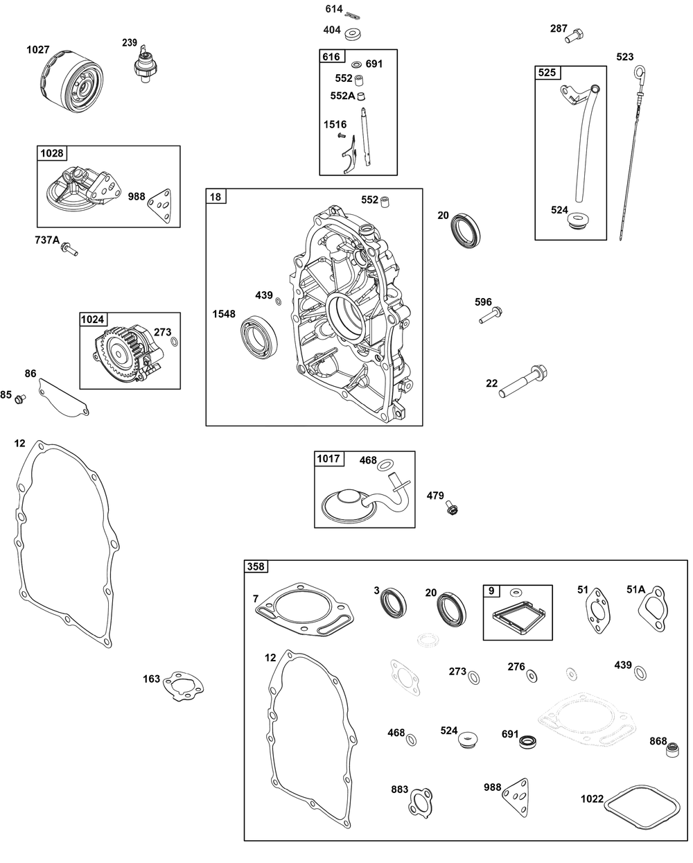 Crankcase Cover/Sump And Lubrication Group Diagram and Parts List for 356447-0642-G1 200000 - 399999 Briggs and Stratton Engine